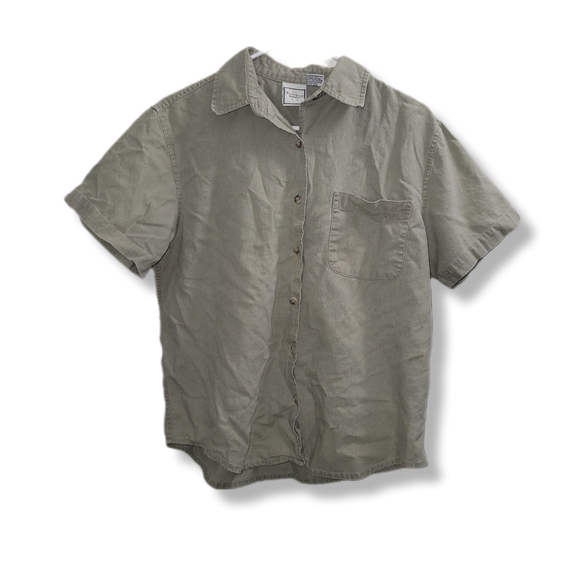 Womens Casual Summer Lightweight Linen Blend Green Button Down Shirt - Picture 1 of 8